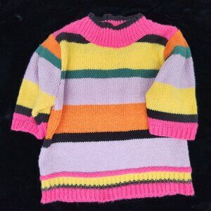 BIBI Puff Sleeve Stiped Sweater Colorful Pink Purple Yellow Size M  VTG